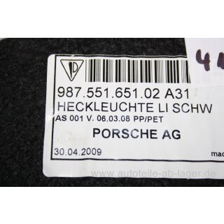 Porsche 987 Boxster Teppichverkleidung Rückleuchte schwarz links 98755165102A31 #89584-0650-2